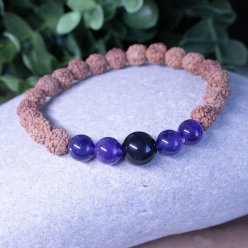 Bracelet Rudraksha Améthyste Obsidienne Bracelet Rudraksha Améthyste Obsidienne